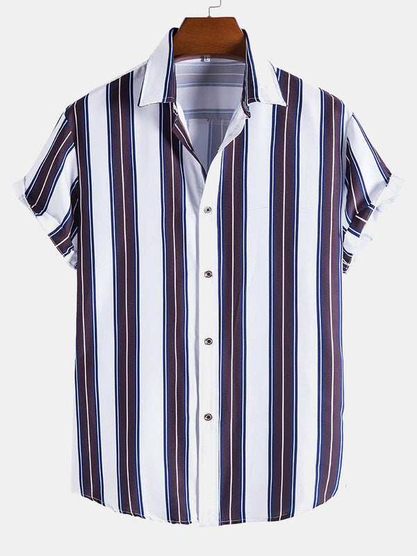 Stripes Lapel Short Sleeve Shirts