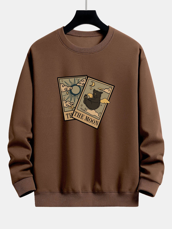 Sun Moon Cat Print Relax Fit Sweatshirt